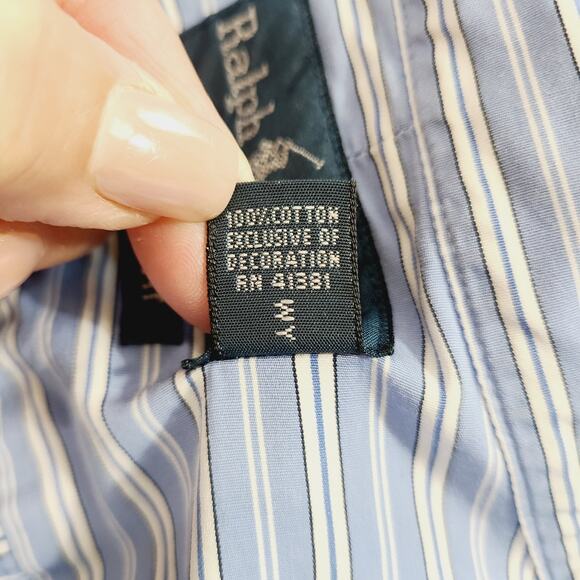 Ralph Lauren Men's Button Front Long Sleeve Shirt Blue & White Stripes Size XL - Picture 6 of 8